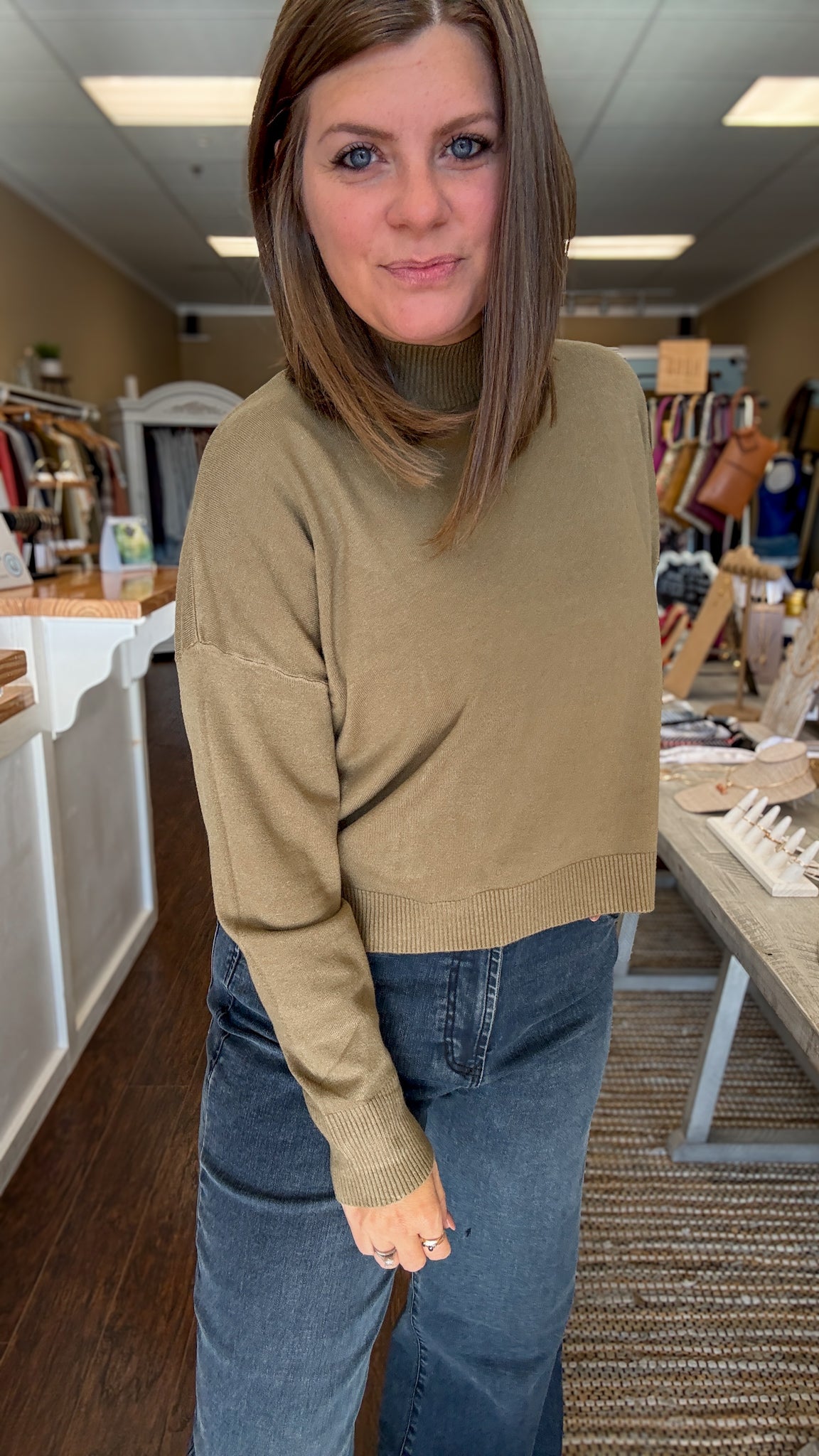 Olive Mock Neck Sweater