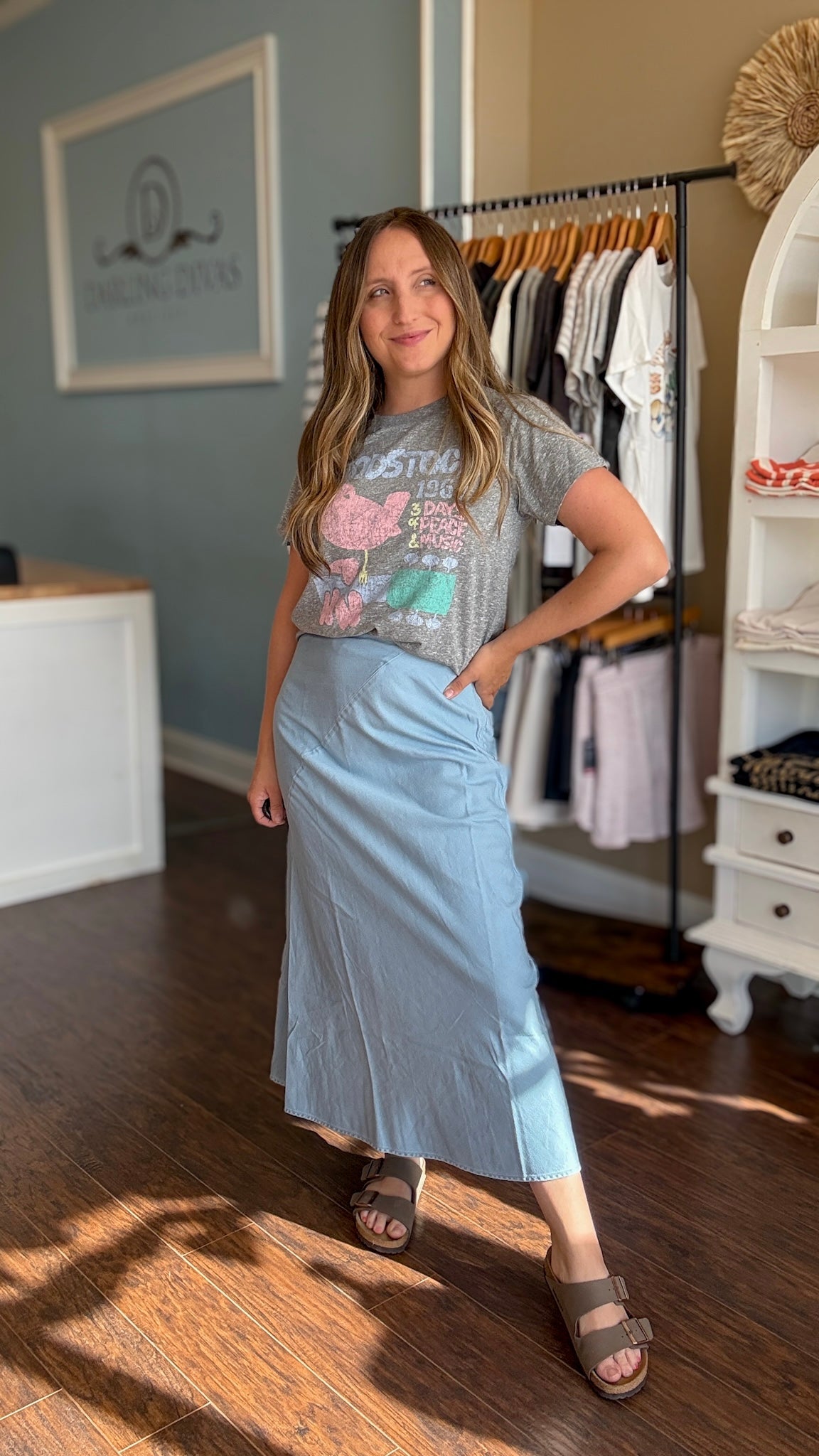 Light Denim Tencel Midi Skirt