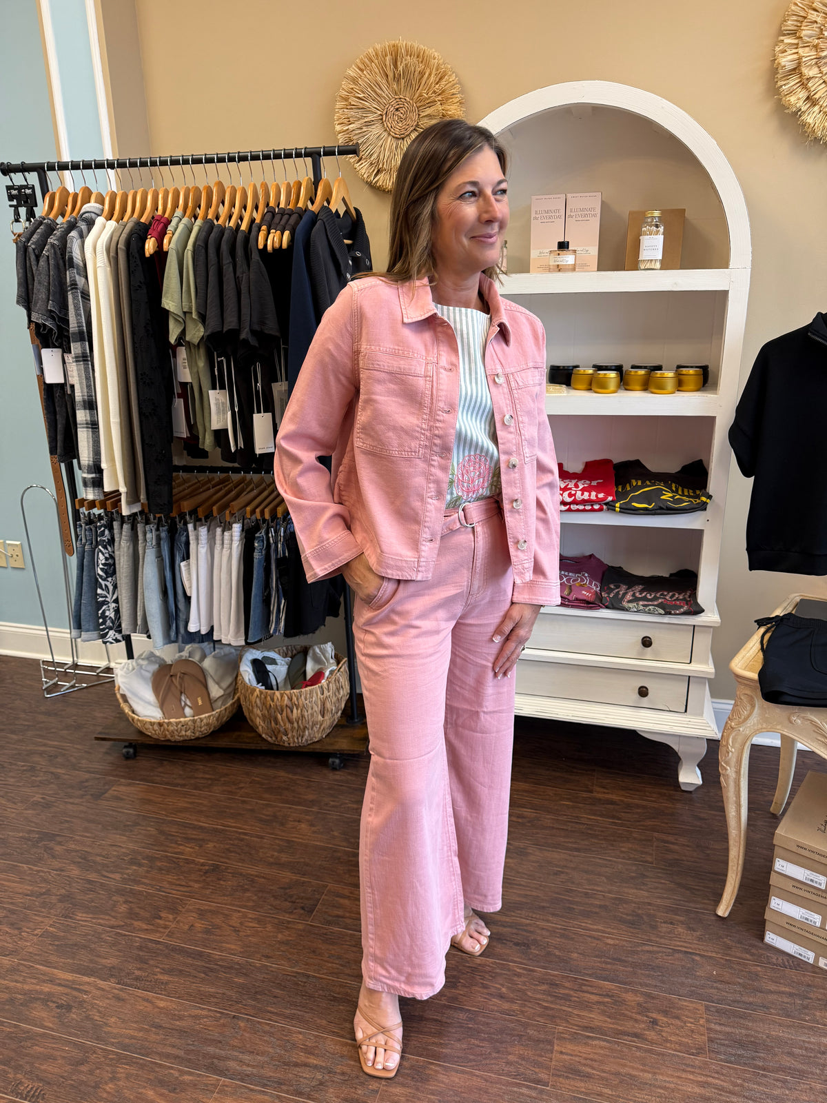 Misty Blush Belted Stride Wide Leg Jean