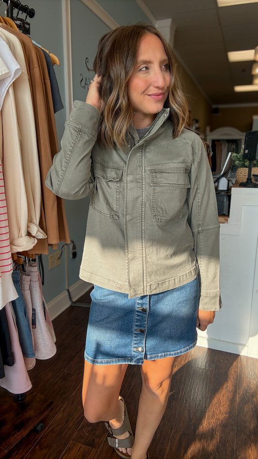 Olive Amelia Cropped Utility Jacket