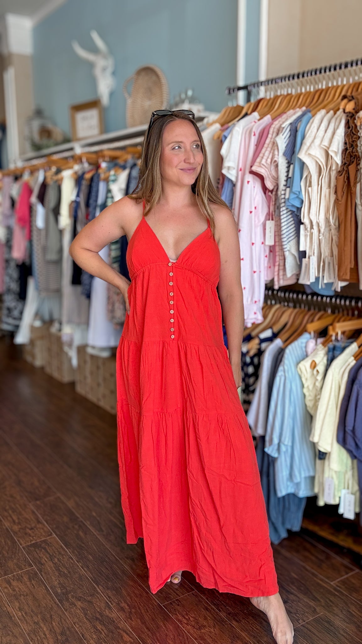 Cherry Red Front Button Maxi Dress