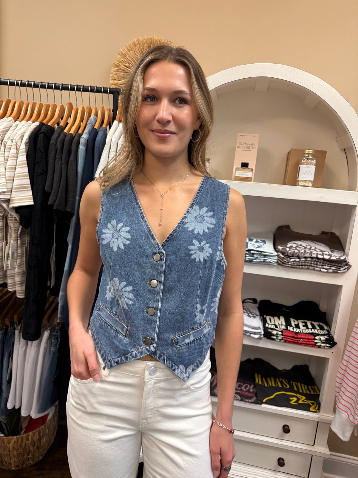 Printed Denim Vest