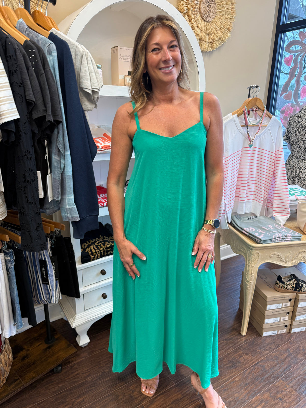 Green Matte Crepe Maxi Dress
