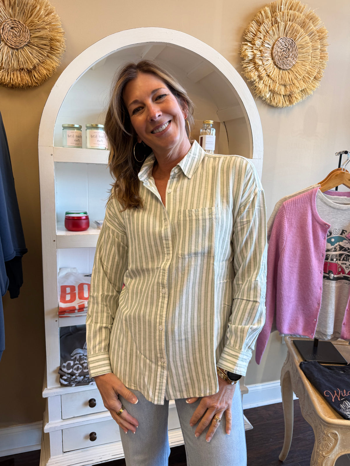 Sage Stripe Vienna Button Down Shirt