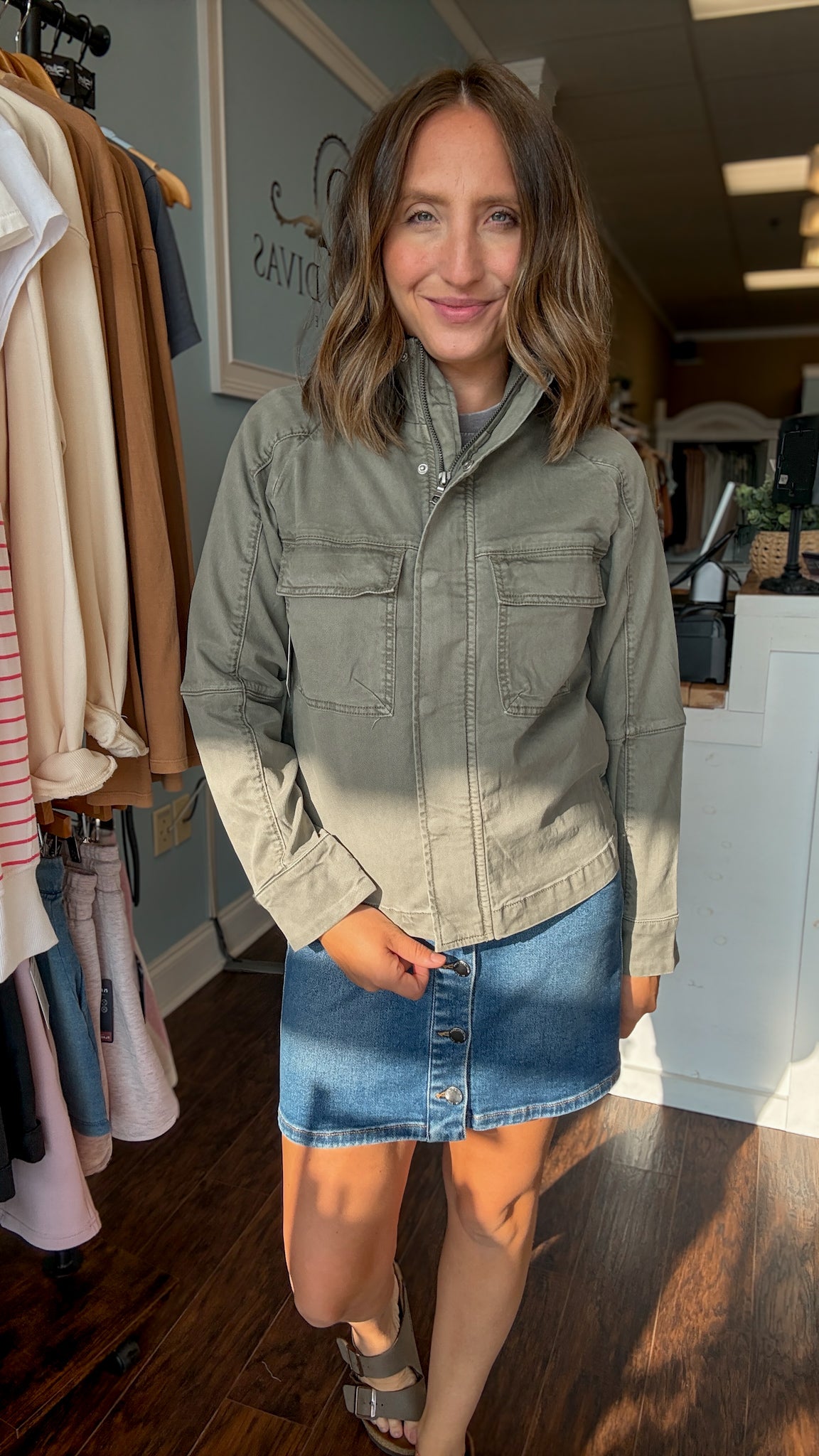 Olive Amelia Cropped Utility Jacket