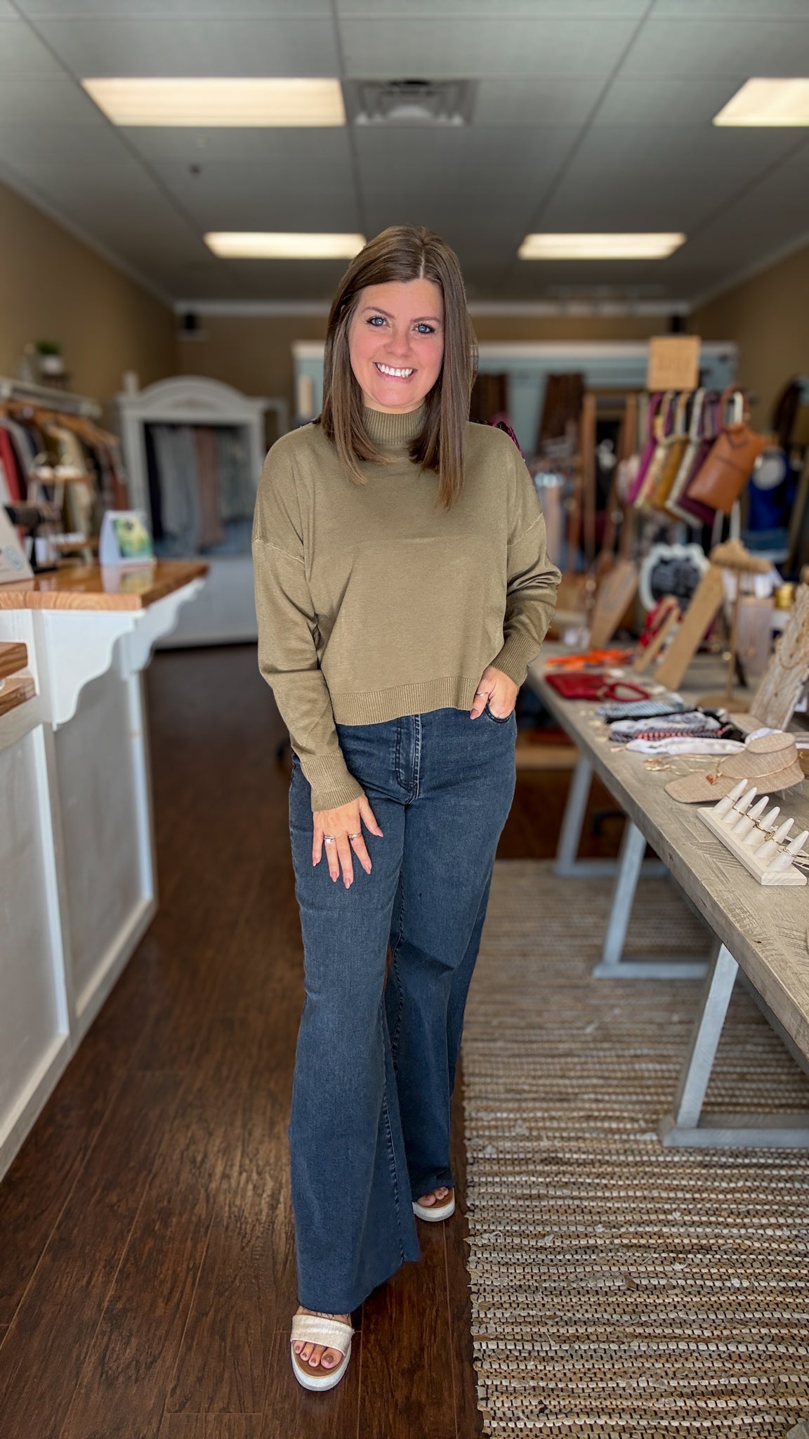 Olive Mock Neck Sweater